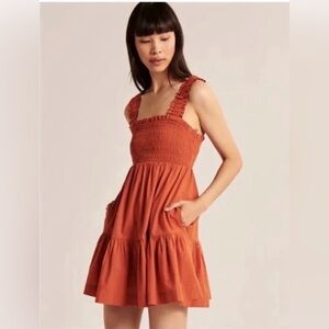 Abercrombie smocked bodice easy dress- burnt orange